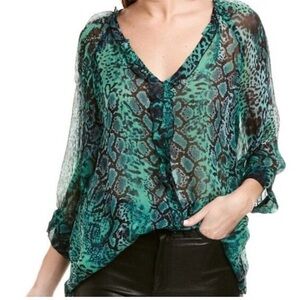 Ba&sh Blue Ruffled 3/4 Sleeve Blouse